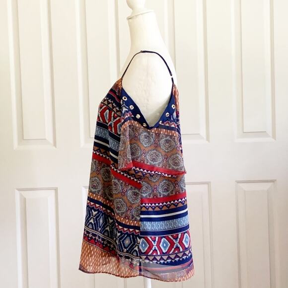 Coco & Carmen Top Blouse Siren Vibrant Print Short Sleeve Cold Shoulder L/XL NEW - Picture 6 of 13